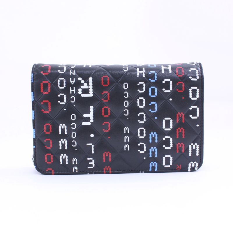 Chanel Typography Chain Wallet Leather Black Multicolor Shoulder Bag Silver