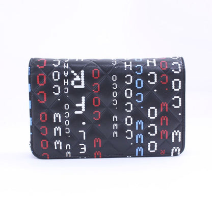 Chanel Typography Chain Wallet Leather Black Multicolor Shoulder Bag Silver
