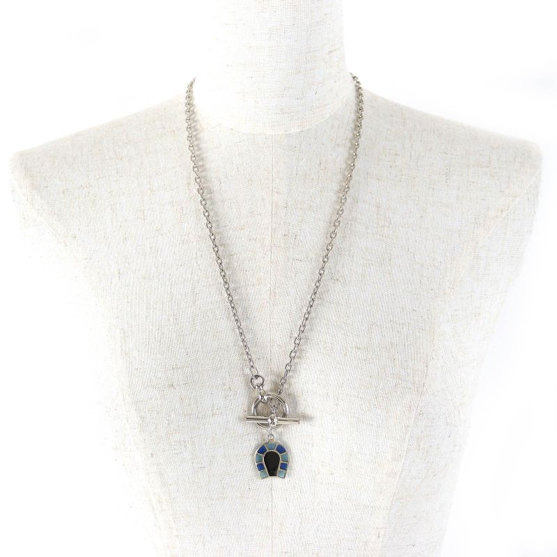 Hermes Necklace Elio Ferre A Cheval Camaille De Bleu Horseshoe Pendant Accessory