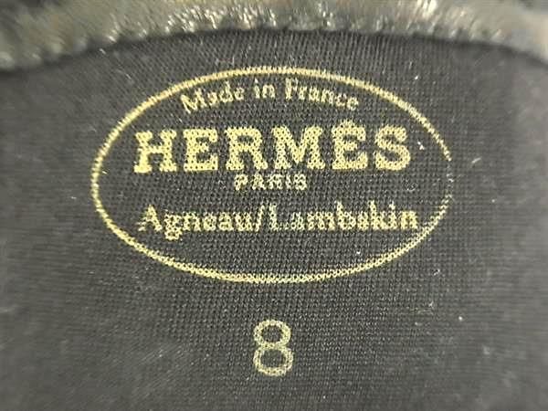 Hermes Sellier Lambskin Gloves Size 8 Women's Black Fb0798