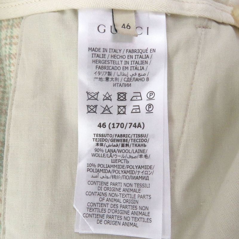 Gucci 21AW 653360 Tartan Check Double Trousers Wool Pants Greenish 46 Hanger