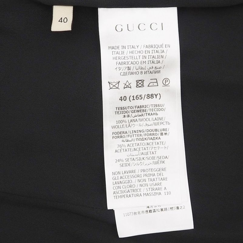 Gucci Wool Dress Short Sleeves Round Neck Slit Black Gold Tone GG Button #40