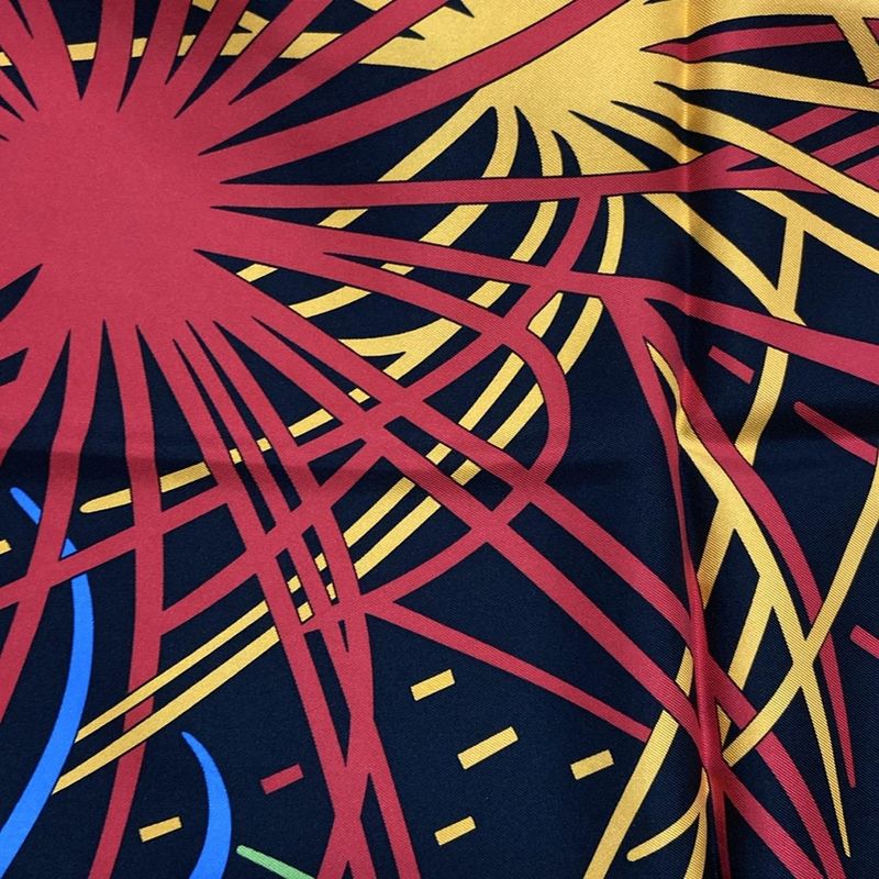 Hermes Scarf Carré 90 Black×red×multi Pluie D'etincelles