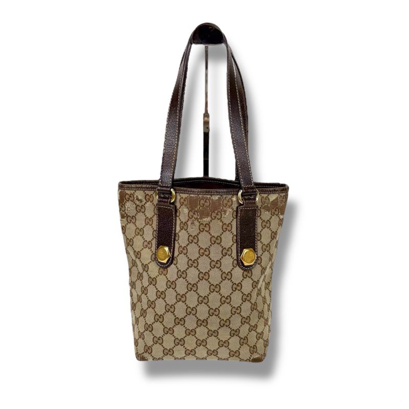 Gucci Mini Tote Handbag Brown GG Canvas Leather Gold Hardware