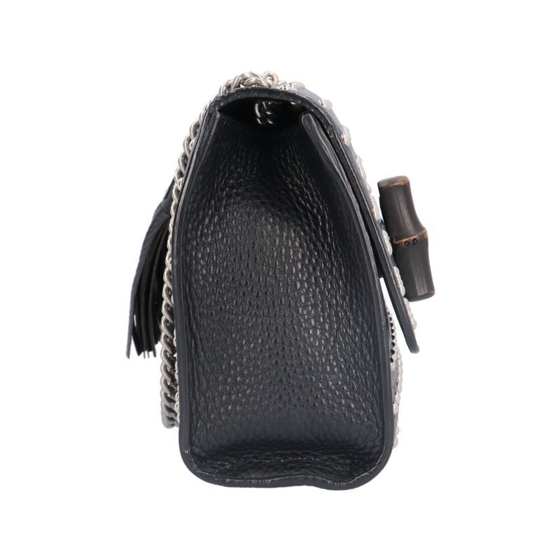 Gucci Studded Bamboo Shoulder Bag Leather 387611 Black Ladies Gucci