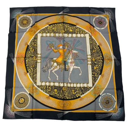 Hermes Carree 90 FEUX D'artifice Artisanal Fire Silk Scarf Black