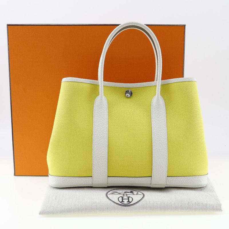 Hermes Garden Party TPM Toile Officier X Country Lime/cles Y Ladies Handbag