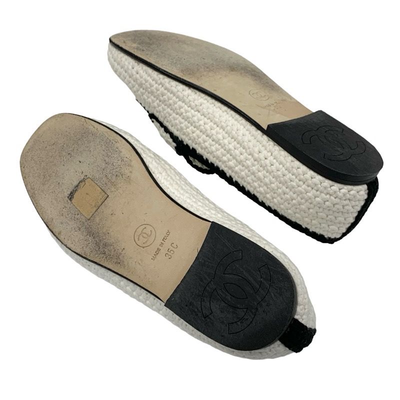 Chanel Flat Shoes Fabric White Black Here Mark Braided