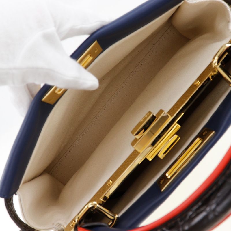 Fendi Peekaboo 2WAY Shoulder 8bn290 Canvas And Calf White/navy Blue Ladies