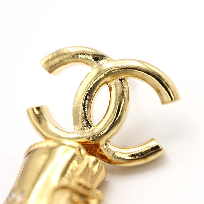 Chanel Roller Skate Earrings F24 COCO Mark Faux Pearl Rhinestone Gold Color