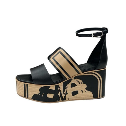 Hermes Charis Sandals Shoes Leather Black Brown Unused Brides De Gala Quadri