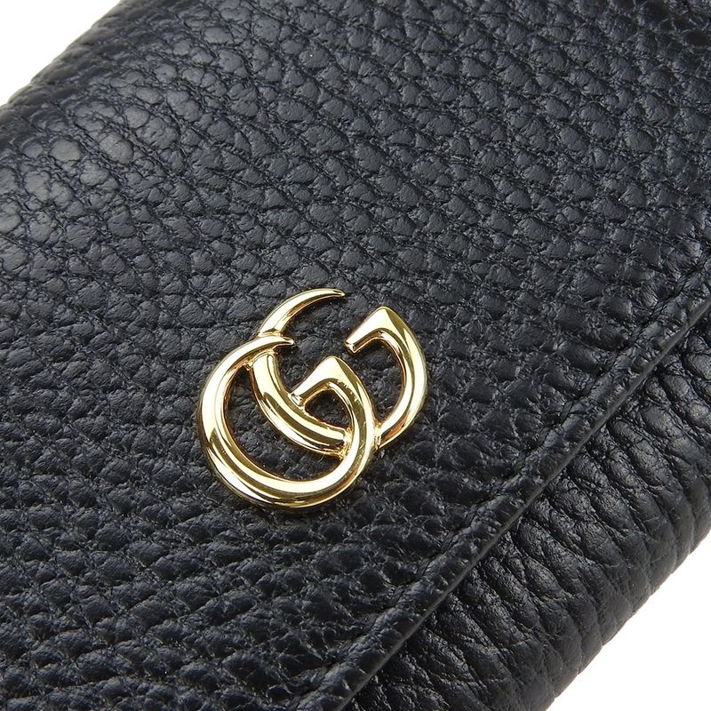 Gucci Trifold Wallet 644407 GG Marmont Leather Black Gold Hardware Compact