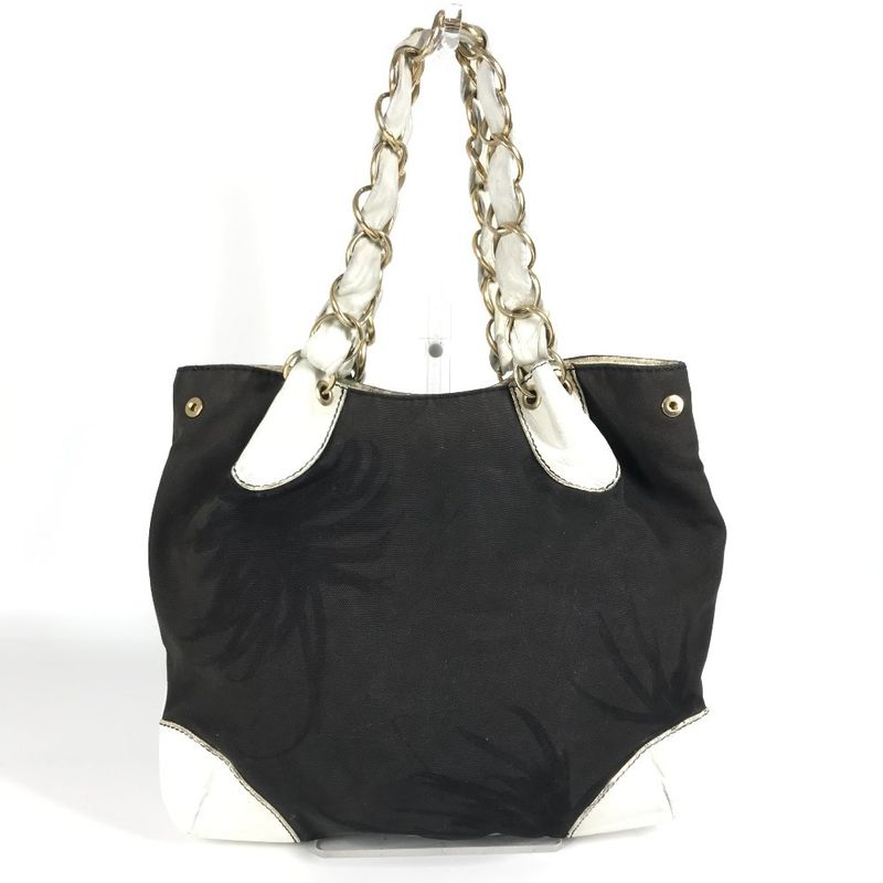 Chanel Shoulder Bag CC Coco Mark Bicolor Leather / Canvas Black