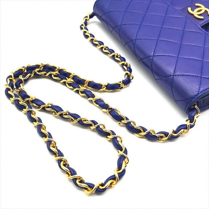 Chanel CC Logo Mini Quilted Lambskin Push Lock Chain Shoulder Bag Blue