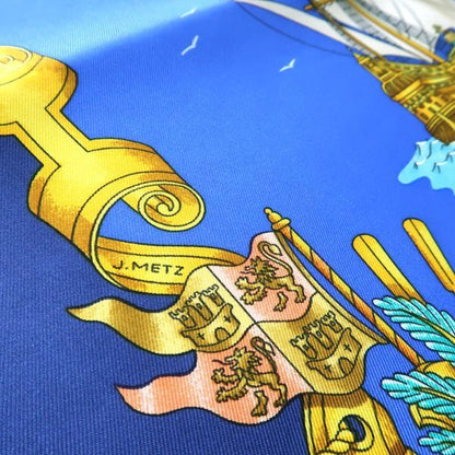 Hermes 90 Voiles De Lumiere Sailing Ship Of Light Blue Ship Silk Scarf Box
