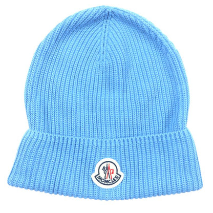 Moncler Moncler 2023 100% Cotton Hat With Logo Patch Blue Knit Cap Blue Made