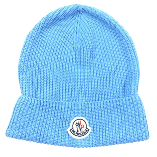 Moncler Moncler 2023 100% Cotton Hat With Logo Patch Blue Knit Cap Blue Made