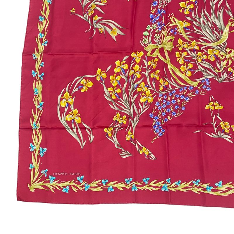 Hermes Carre 90 Scarf Silk Hd'origny Blooming Horse Red
