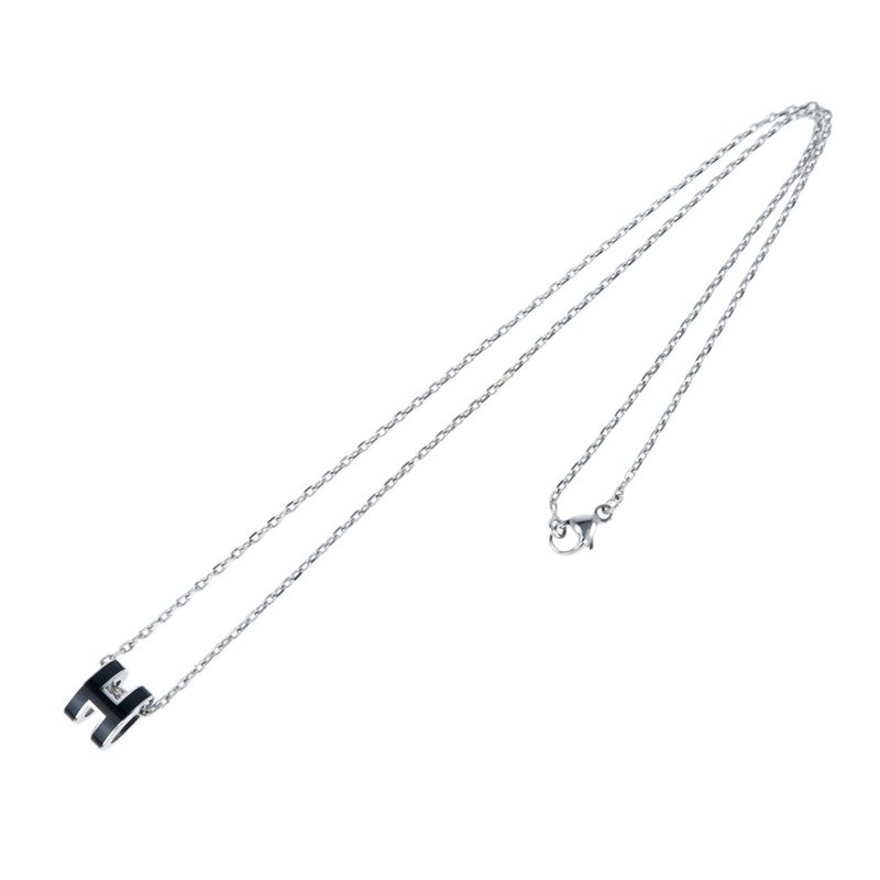 Hermes Necklace Pop Ash Mini Pendant H Black Silver-color- Accessories-