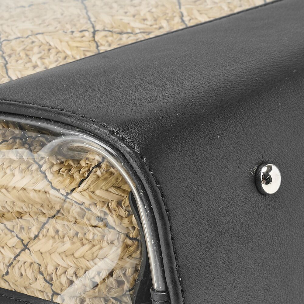 Chanel Matelasse Chain Shoulder Tote 2way Lambskin Straw Black Coco Mark