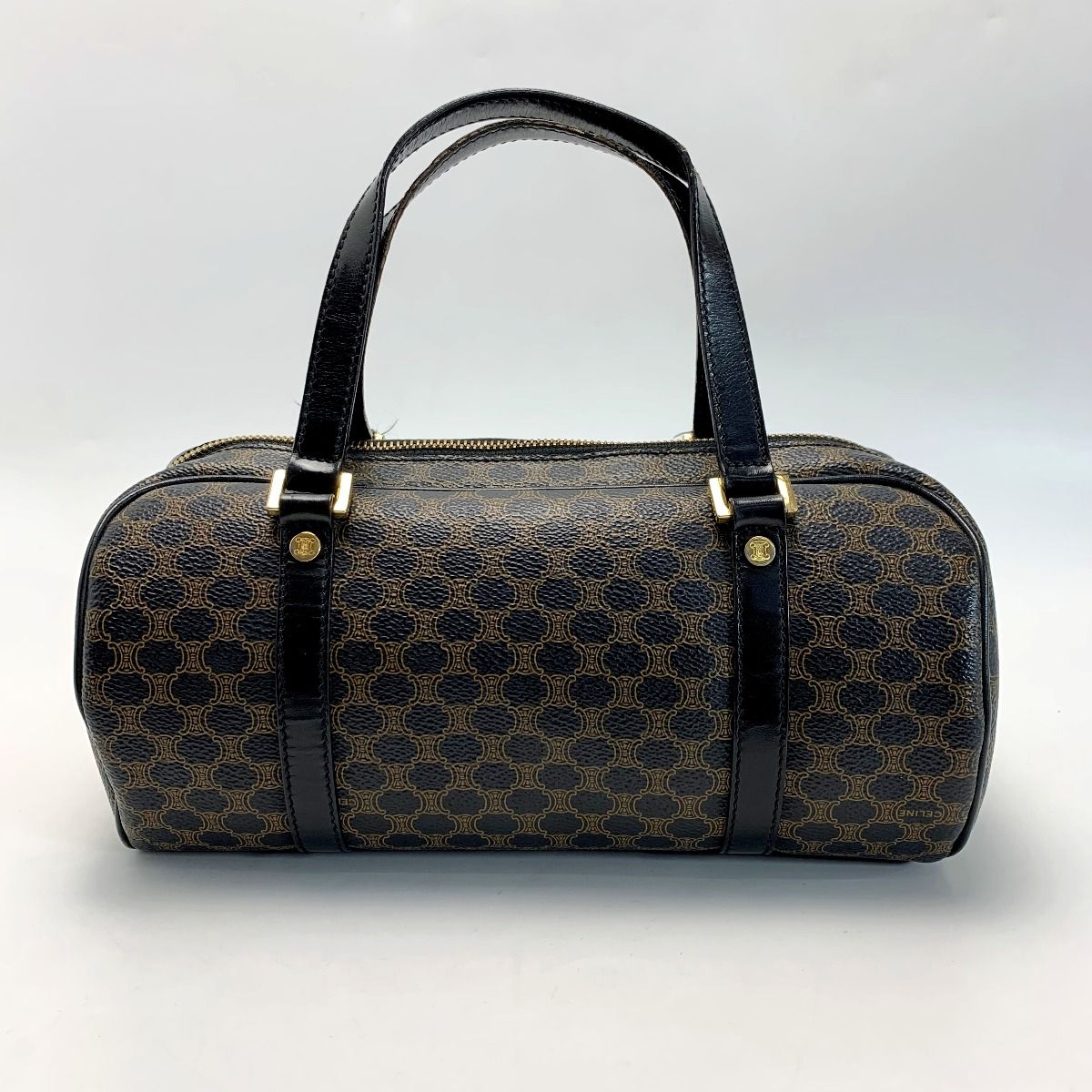 Celine Macadam Pattern Ce00/12 Brown Drum Bag Ladies Gold Hardware