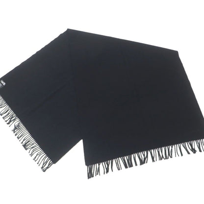 Hermes 100% Cashmere Logo Embroidery Fringed Large Shawl Scarf Black Made In