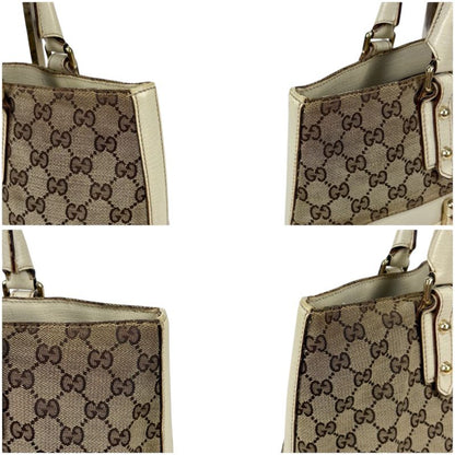 Gucci Tote Bag Hustler Bit Horsebit GG Canvas White Brown Leather Shoulder