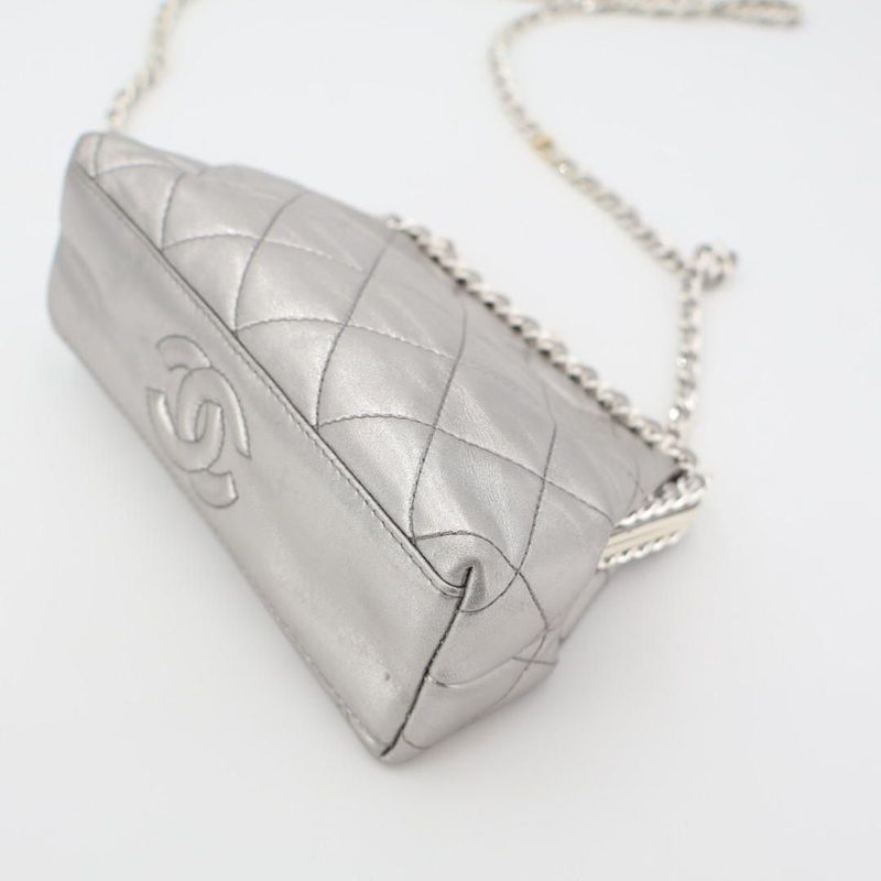 Chanel Fishmouth Chain Shoulder Bag Silver Vintage 3 Rd