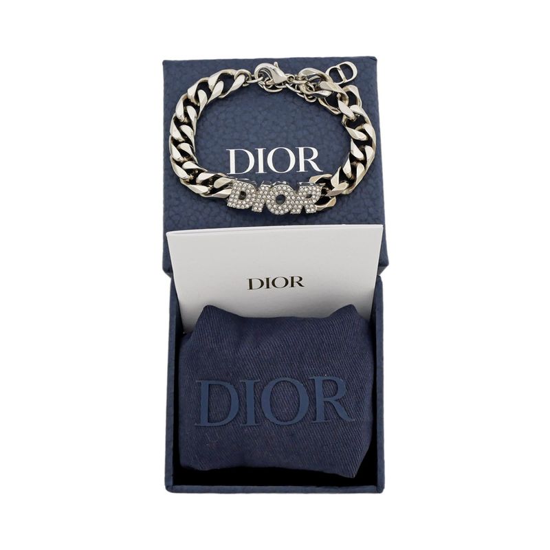 Dior Bracelet Silver Color Logo Rhinestone Accessory - Men's Man