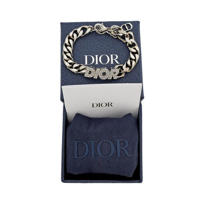 Dior Bracelet Silver Color Logo Rhinestone Accessory - Men's Man