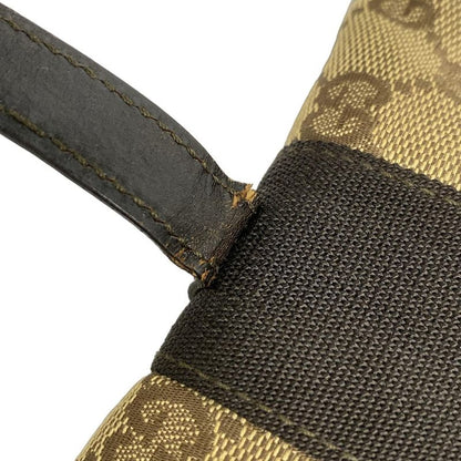 Gucci Handbag Jackie/gg Pattern 13355 Dark Brown And Beige Leather