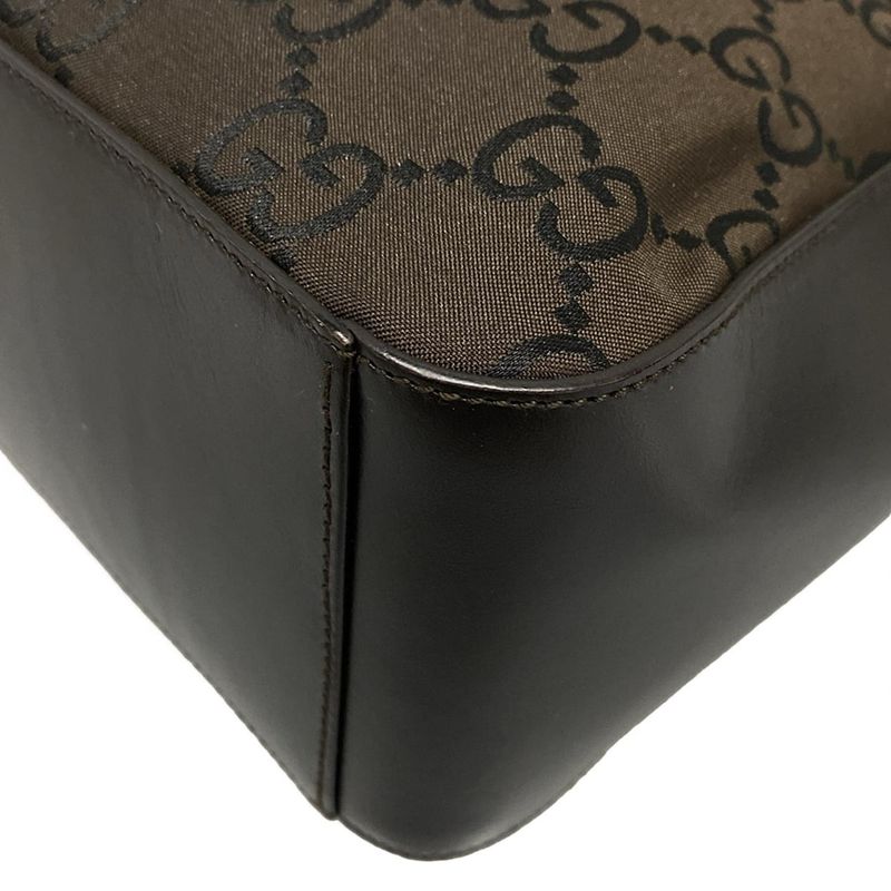 Gucci Handbag GG Pattern 13730 Dark Brown And Black Leather