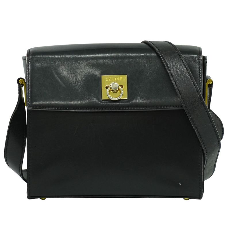 Authentic Celine Leather Shoulder Bag Pochette Black Bag Pre-owned [follow-up