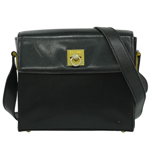 Authentic Celine Leather Shoulder Bag Pochette Black Bag Pre-owned [follow-up