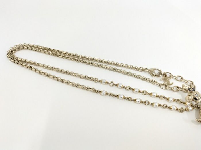 Chanel Necklace Bambi Rhinestone Faux Pearl Gold Plated