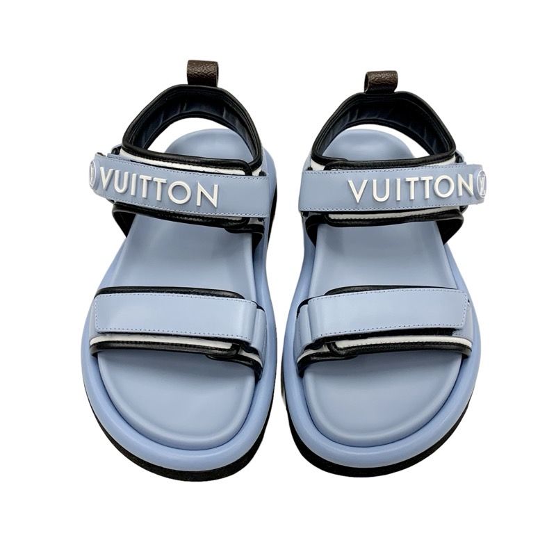 Louis Vuitton Pool Pillow Line Sandals Shoes Leather Blue Black White Unused