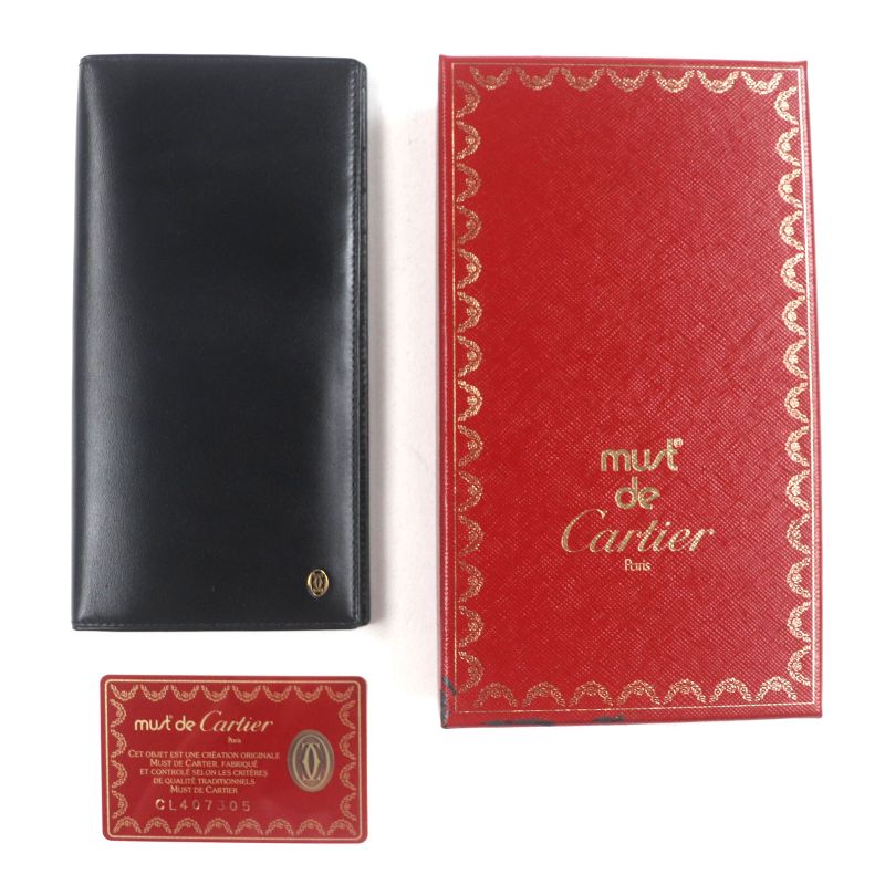 Cartier Must Line Leather Logo Hardware Long Wallet Bifold Long Wallet Black