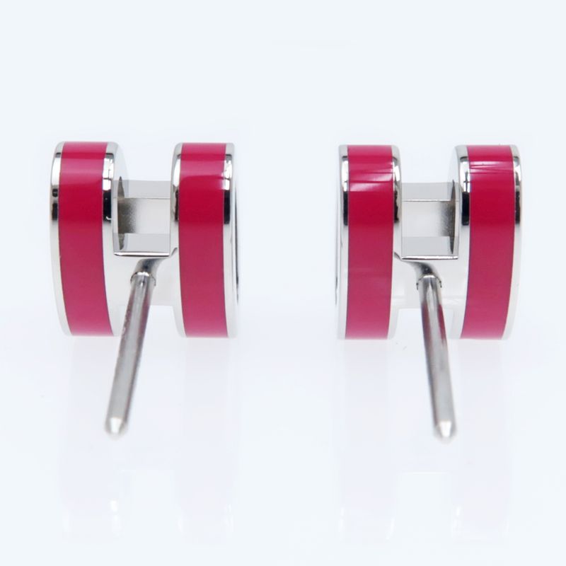 Hermes Earrings Pop Ash Mini H Pair Framboise Silver Color Jewelry