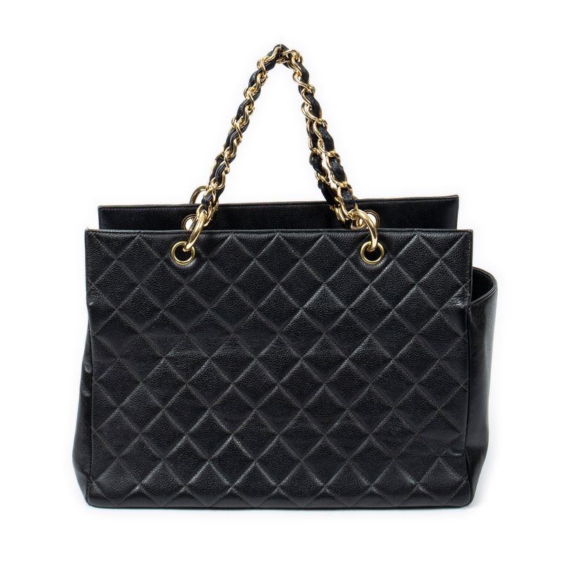 Chanel Coco Mark Chain Tote Black Matelasse Caviar Leather A