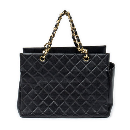 Chanel Coco Mark Chain Tote Black Matelasse Caviar Leather A
