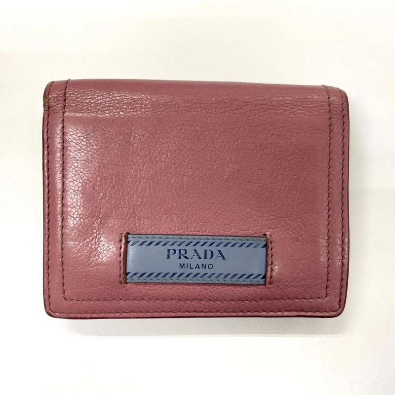 Prada Etiquette Calf Leather Compact Wallet Bifold Wallet Pink X Light Blue