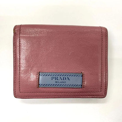 Prada Etiquette Calf Leather Compact Wallet Bifold Wallet Pink X Light Blue