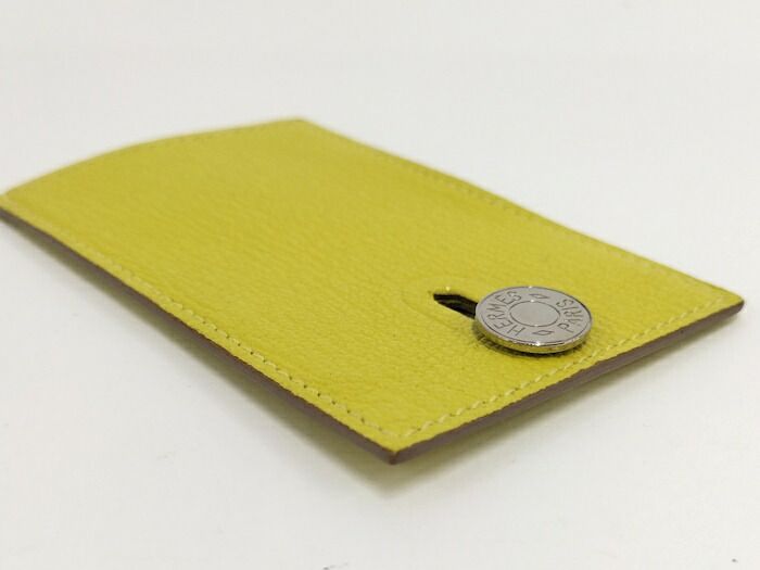 Hermes Diablo Card Case Chevre Leather Yellow Stamped Y