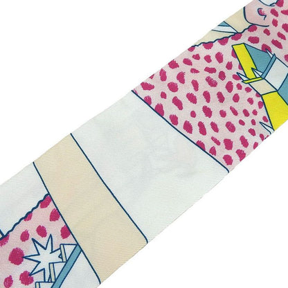 Hermes Twille Scarf 100% Silk Animapolis White Green Pink Multicolor Small