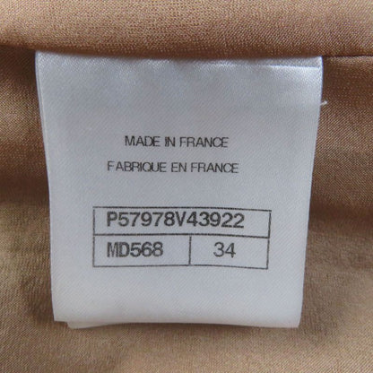 CHANEL P57978 French Sleeve Tweed Dress With Coco Mark Plate Beige Black 34