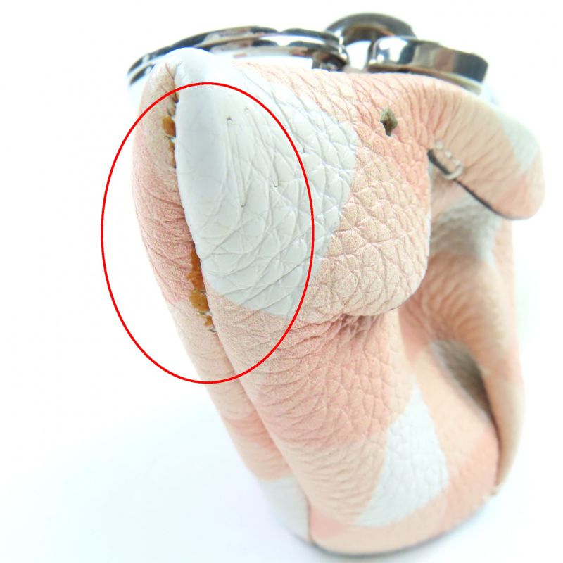 LOEWE Gingham Check Rabbit Charm Leather Coin Case Pink White Silver Hardware