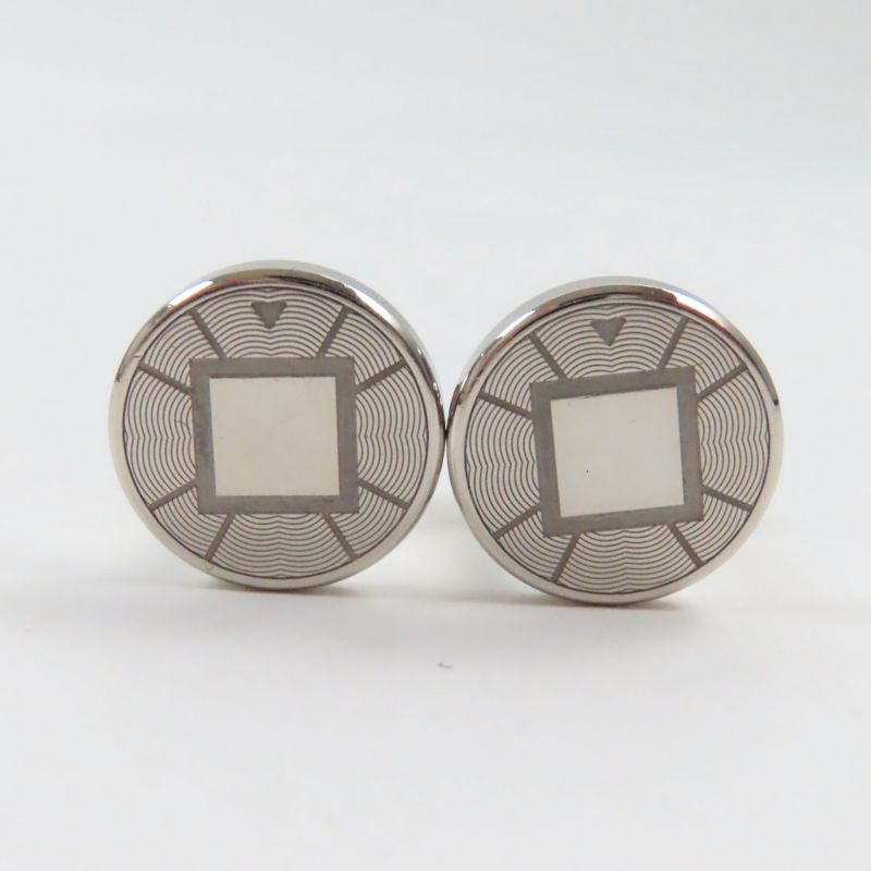 Cartier Ag925 Logo Engraved Round Shape Cufflinks Button Silver