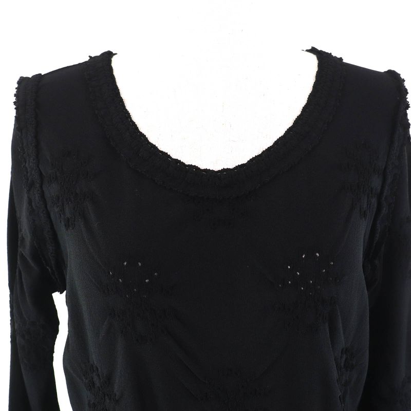 CHANEL P40325 Coco Mark Plate Allover Design Seventh Sleeve Knit Dress Black 38