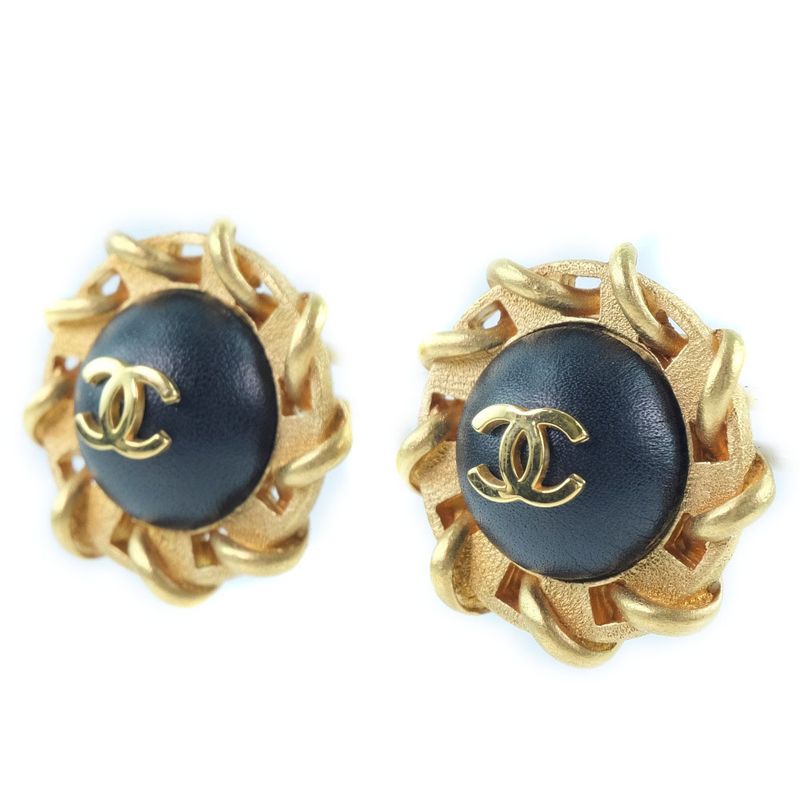 Chanel Coco Mark Gold Plated And Leather Gold 94P Ladies 24.1g Earring