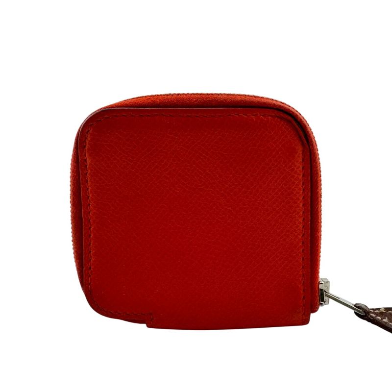 Hermes Azap Compact Silk Quinn Coin Case Wallet Branded Coin Purse Red Ladies